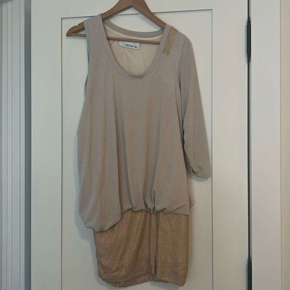 Rachel Sin designer dress - Oatmeal with gold sequins - Size 36